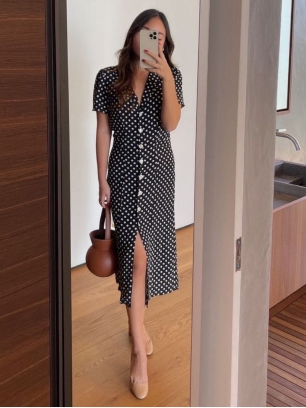 ROUJE Black & White Polka Dot Printed Retro Button Down Marin Midi Dress 36 2/4 - Picture 9 of 17